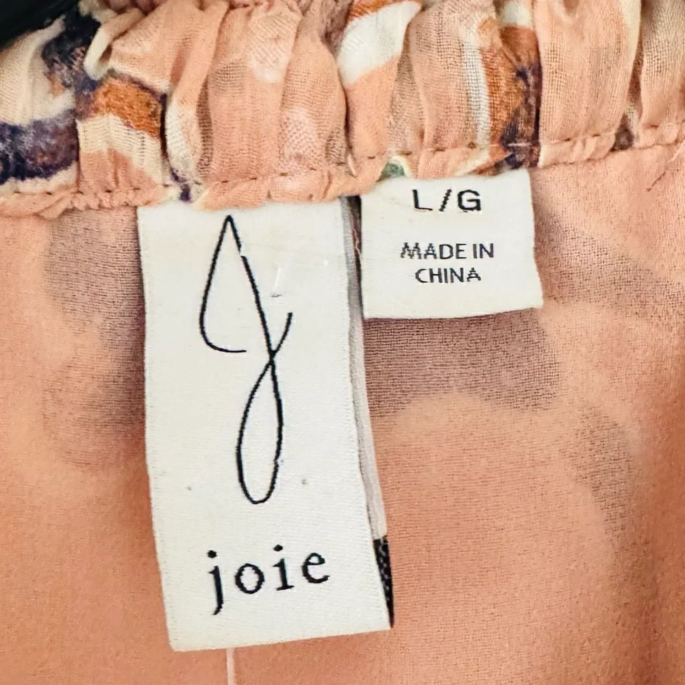 Joie Floral Swiss Dot Tie Neck Blouse Size Large